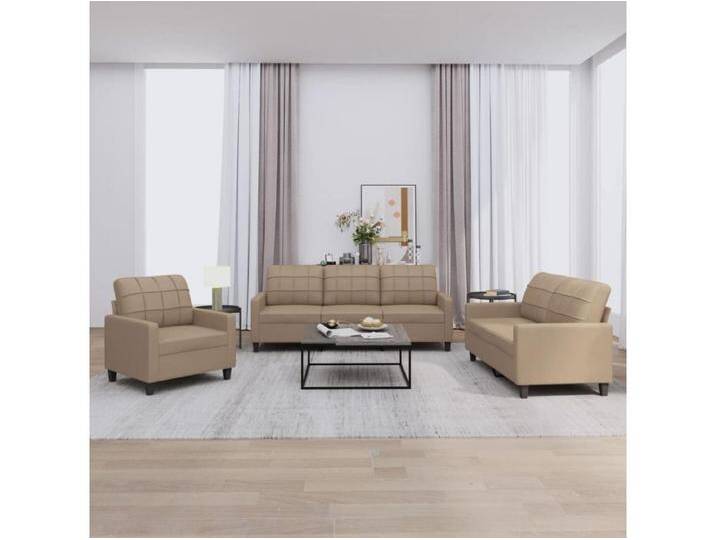 3-tlg. Sofagarnitur mit Kissen Cappuccino-Braun Kunstleder von Kauf-Unique Marketplace