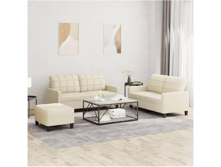 3-tlg. Sofagarnitur mit Kissen Creme Kunstleder von Kauf-Unique Marketplace