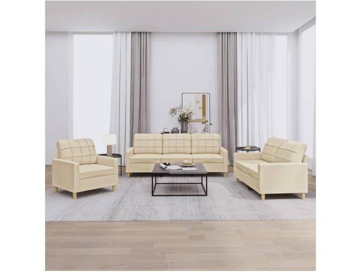 3-tlg. Sofagarnitur mit Kissen Creme Stoff von Kauf-Unique Marketplace