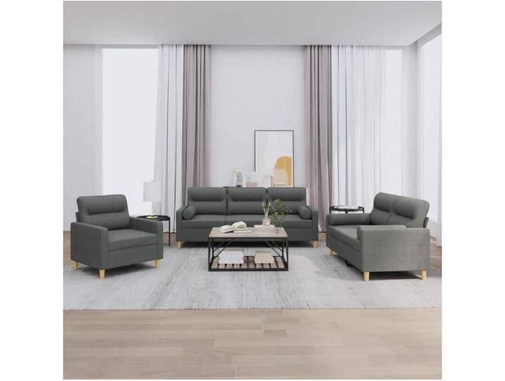 3-tlg. Sofagarnitur mit Kissen Dunkelgrau Stoff von Kauf-Unique Marketplace