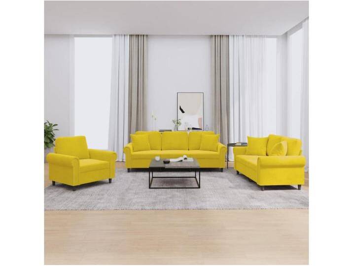3-tlg. Sofagarnitur mit Kissen Gelb Samt 3-tlg. Sofagarnitur mit Kissen Gelb Samt von Kauf-Unique Marketplace