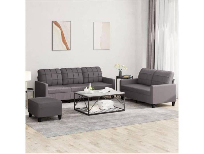 3-tlg. Sofagarnitur mit Kissen Grau Kunstleder 3-tlg. Sofagarnitur mit Kissen Grau Kunstleder von Kauf-Unique Marketplace