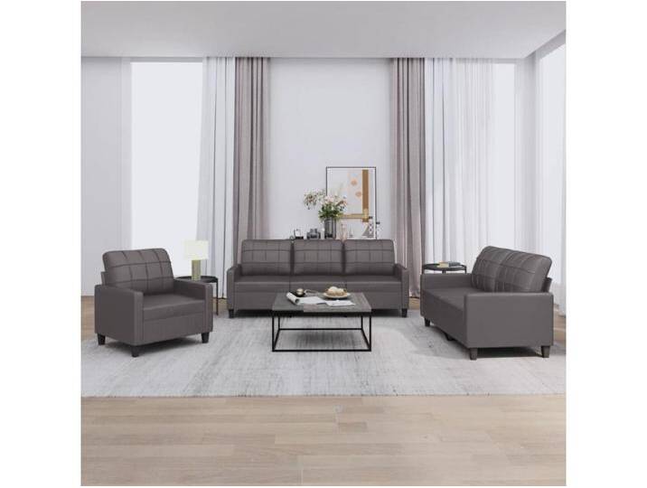 3-tlg. Sofagarnitur mit Kissen Grau Kunstleder 3-tlg. Sofagarnitur mit Kissen Grau Kunstleder von Kauf-Unique Marketplace