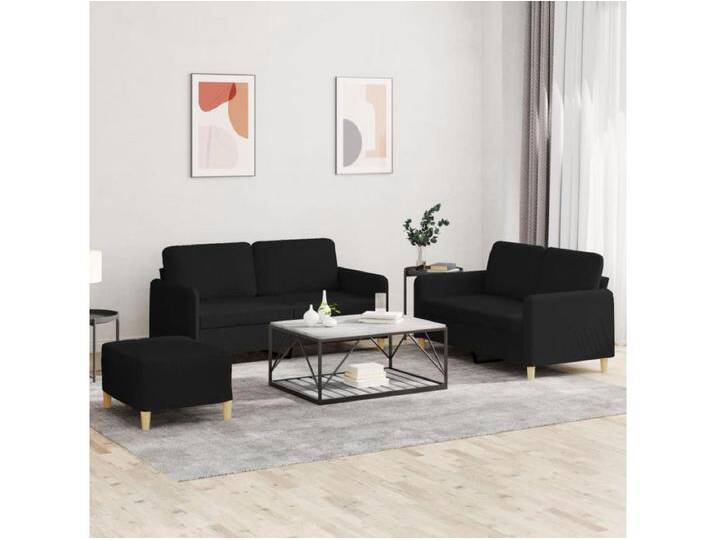 3-tlg. Sofagarnitur mit Kissen Schwarz Stoff von Kauf-Unique Marketplace