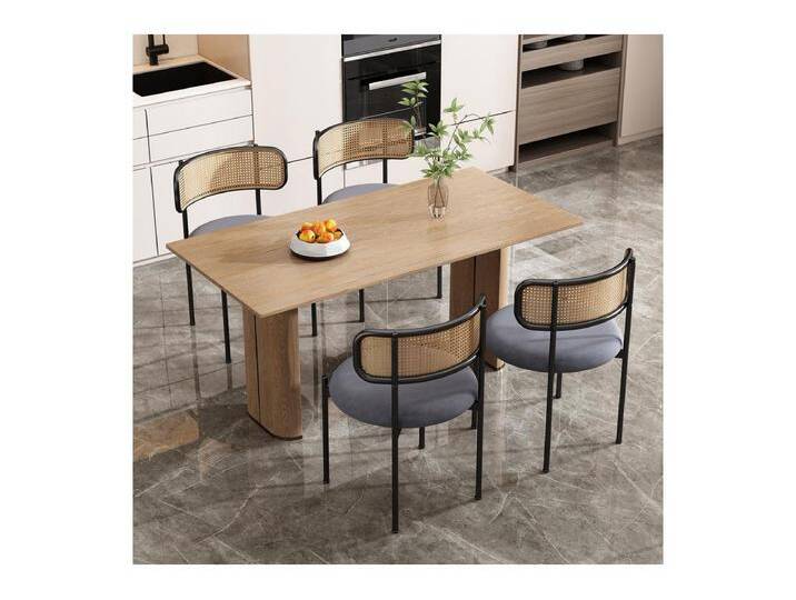 4 Stühle aus Samt und Rattan - Metallfüße - Max. Belastung 150 kg - 45×40×75 cm - Grau von Kauf-Unique Marketplace