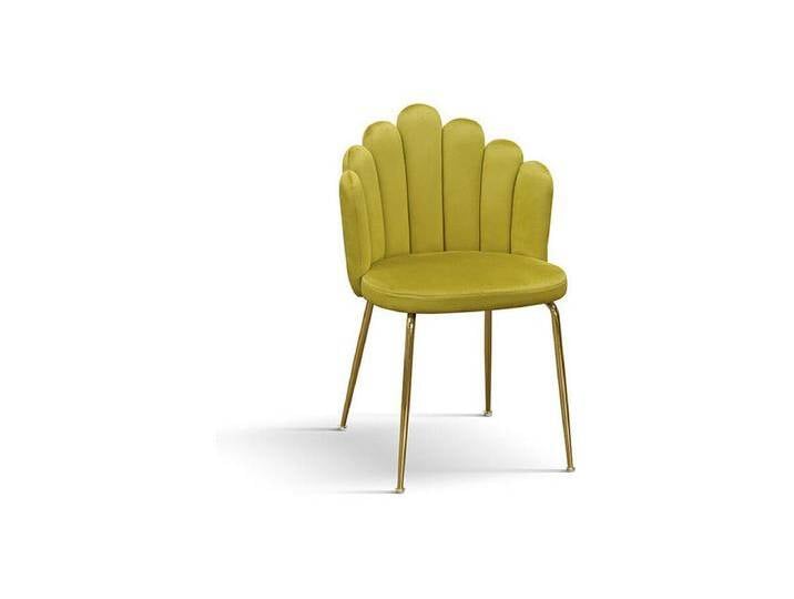 4 Stühle aus Stoff mit Samteffekt, ockergelb, goldene Beine - LILLE von Kauf-Unique Marketplace