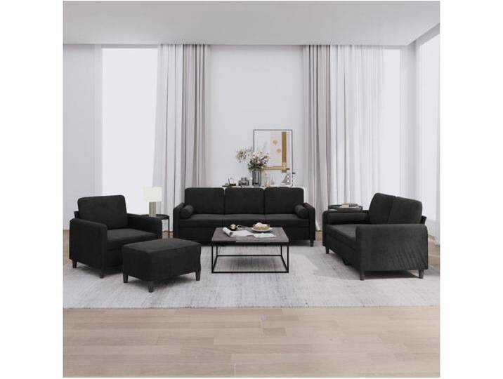 4-tlg. Sofagarnitur mit Kissen Schwarz Samt von Kauf-Unique Marketplace