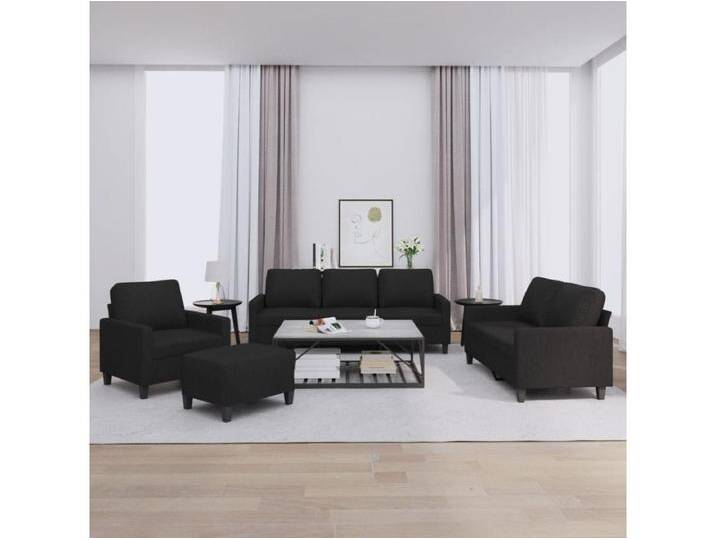 4-tlg. Sofagarnitur mit Kissen Schwarz Stoff 4-tlg. Sofagarnitur mit Kissen Schwarz Stoff von Kauf-Unique Marketplace