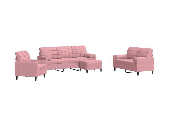 4-tlg. Sofagarnitur mit Kissen und Nackenrollen Rosa Samt von Kauf-Unique Marketplace