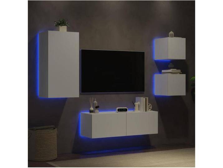4-tlg. TV-Wohnwand mit LED-Leuchten Weiß 4-tlg. TV-Wohnwand mit LED-Leuchten Weiß von Kauf-Unique Marketplace