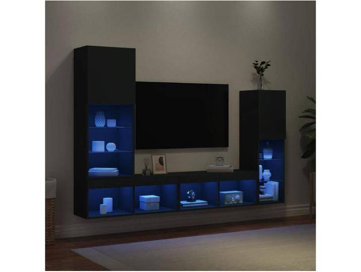 4-tlg. Wohnwand mit LED-Beleuchtung Schwarz Holzwerkstoff von Kauf-Unique Marketplace