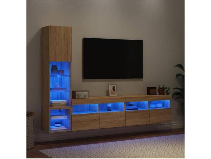 4-tlg. Wohnwand mit LED-Beleuchtung Sonoma-Eiche Holzwerkstoff von Kauf-Unique Marketplace