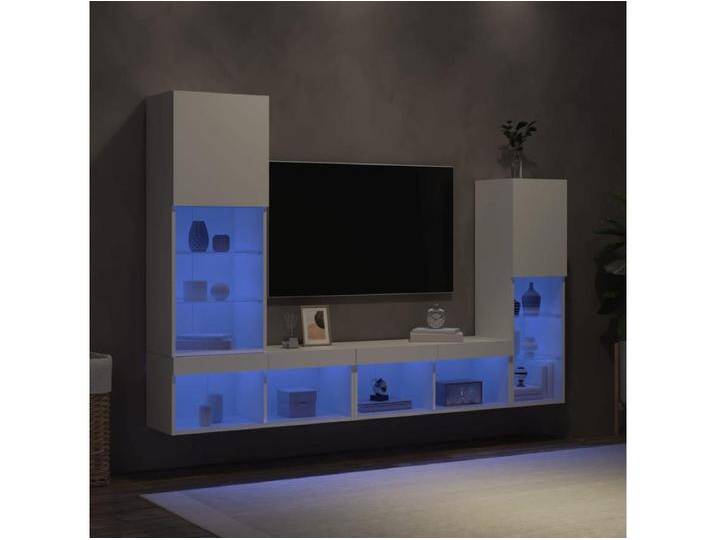 4-tlg. Wohnwand mit LED-Beleuchtung Weiß Holzwerkstoff von Kauf-Unique Marketplace