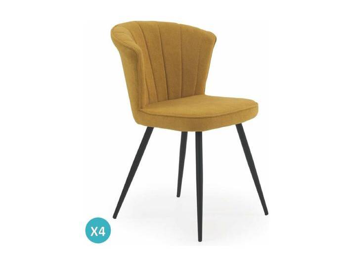 4er-Pack senffarbene Polsterstühle mit schwarzen Metallbeinen von Kauf-Unique Marketplace