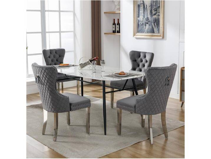 4er Set Esszimmerstühle - 53 x 62,5 x 94,5 cm - Polsterstuhl - Metallbeine - Samt - Grau von Kauf-Unique Marketplace