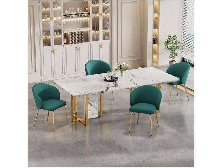 4er Set Esszimmerstühle - 56 x 49 x 76 cm - mit Armlehnen und goldenen Metallbeinen - Samt - Grün von Kauf-Unique Marketplace