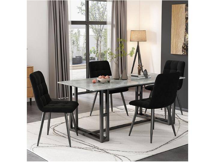 4er-Set Esszimmerstühle – Schwarzer Samt, gepolstert, Metallrahmen, modernes Design 4er-Set Esszimmerstühle – Schwarzer Samt, gepolstert, Metallrahmen, modernes Design von Kauf-Unique Marketplace