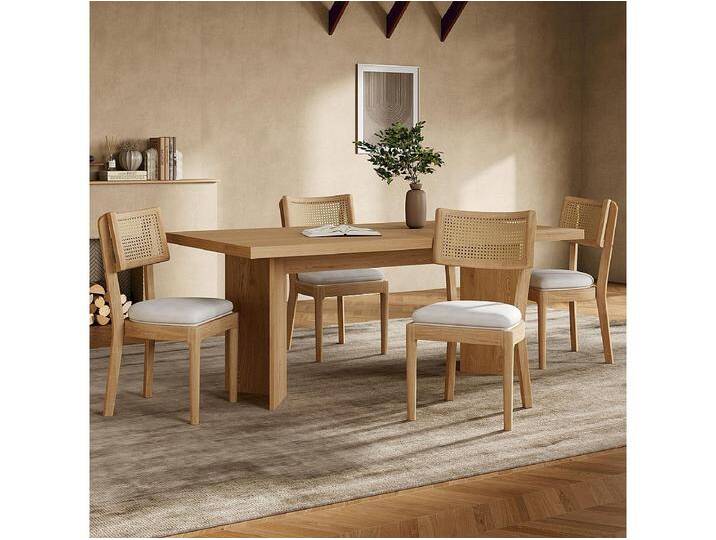 4er-Set Esszimmerstühle aus Massivholz mit Rattan-Rückenlehne - Samtkissen - 50 x 58 x 88 cm - Natur 4er-Set Esszimmerstühle aus Massivholz mit Rattan-Rückenlehne - Samtkissen - 50 x 58 x 88 cm - Natur von Kauf-Unique Marketplace
