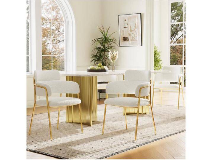 4er-Set Esszimmerstühle mit Rückenlehne und Armlehnen - 52 x 54 x 77 cm - Samt und goldene Beine - Beige 4er-Set Esszimmerstühle mit Rückenlehne und Armlehnen - 52 x 54 x 77 cm - Samt und goldene Beine - Beige von Kauf-Unique Marketplace
