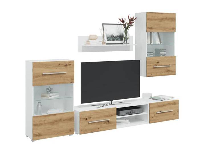 5-tlg. Wohnwand mit LED-Beleuchtung Artisan-Eiche Holzwerkstoff von Kauf-Unique Marketplace