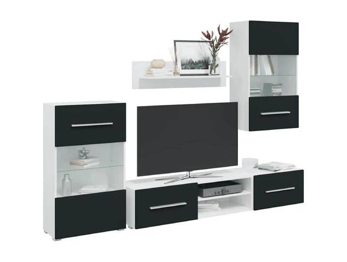 5-tlg. Wohnwand mit LED-Beleuchtung Matt Indigo Holzwerkstoff von Kauf-Unique Marketplace