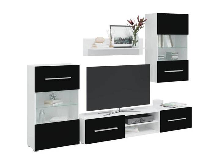 5-tlg. Wohnwand mit LED-Beleuchtung Mattschwarz Holzwerkstoff von Kauf-Unique Marketplace