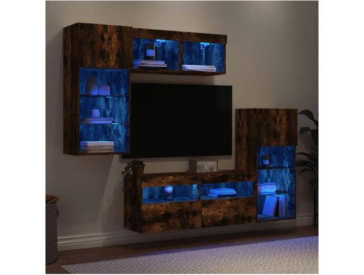 5-tlg. Wohnwand mit LED-Beleuchtung Räuchereiche Holzwerkstoff von Kauf-Unique Marketplace