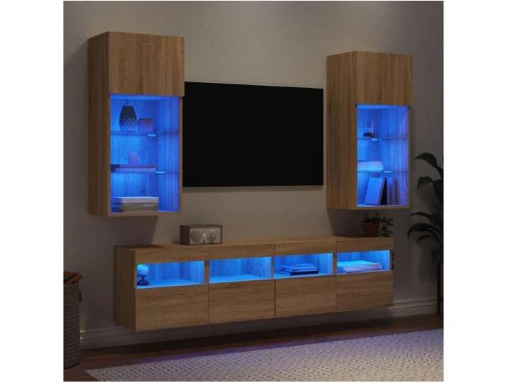 5-tlg. Wohnwand mit LED-Beleuchtung Sonoma-Eiche Holzwerkstoff von Kauf-Unique Marketplace