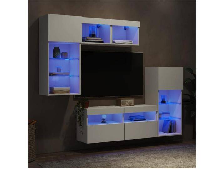 5-tlg. Wohnwand mit LED-Beleuchtung Weiß Holzwerkstoff von Kauf-Unique Marketplace