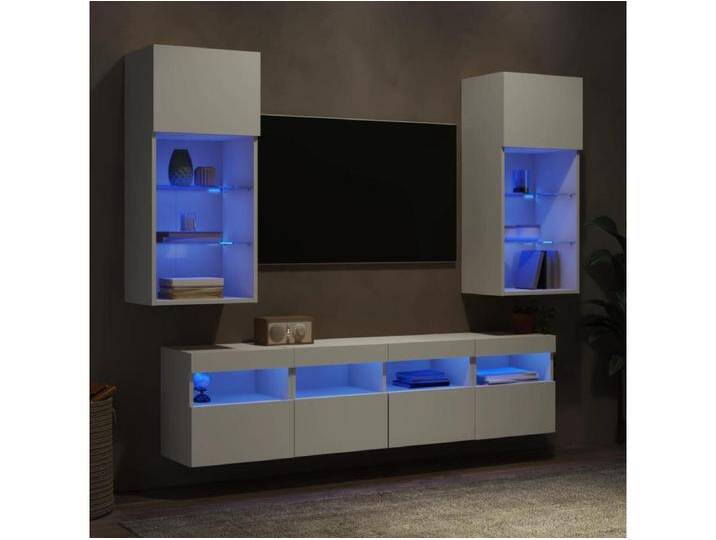 5-tlg. Wohnwand mit LED-Beleuchtung Weiß Holzwerkstoff von Kauf-Unique Marketplace