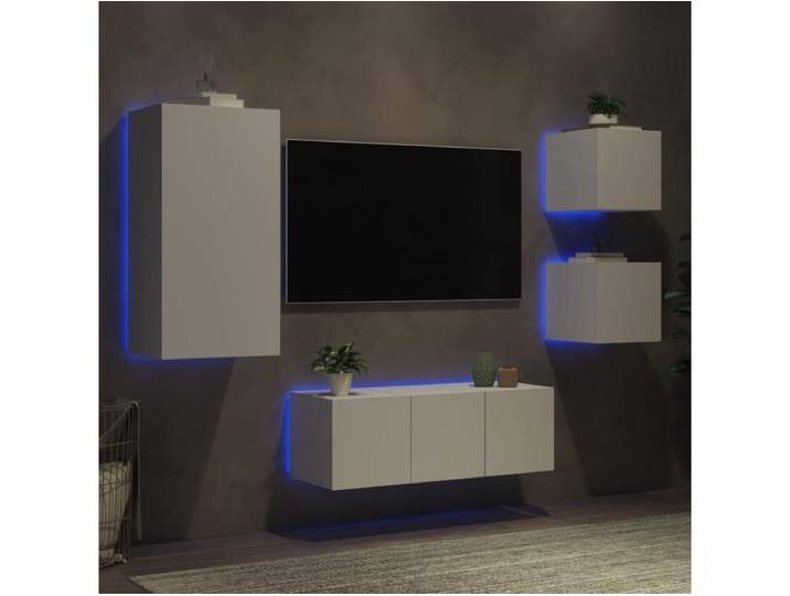 5-tlg. Wohnwand mit LED-Beleuchtung Weiß Holzwerkstoff von Kauf-Unique Marketplace