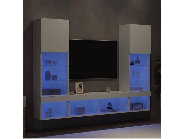 5-tlg. Wohnwand mit LED-Beleuchtung Weiß Holzwerkstoff von Kauf-Unique Marketplace