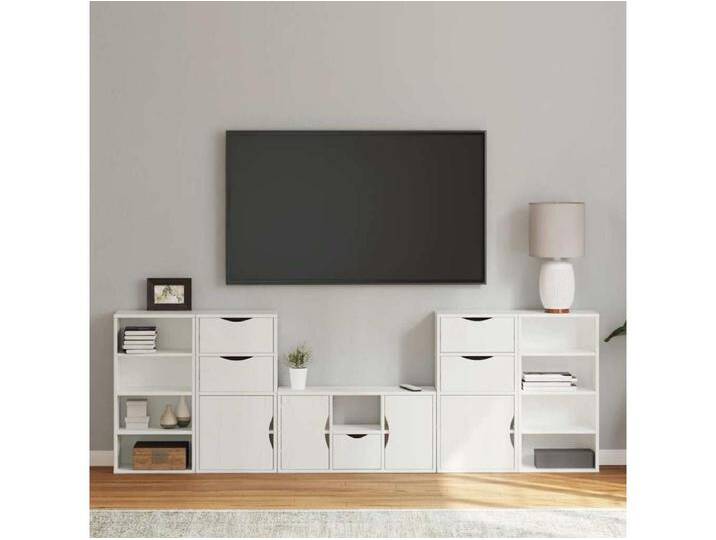 5-tlg. Wohnwand mit Stauraum ODDA Weiß Massivholz Kiefer von Kauf-Unique Marketplace