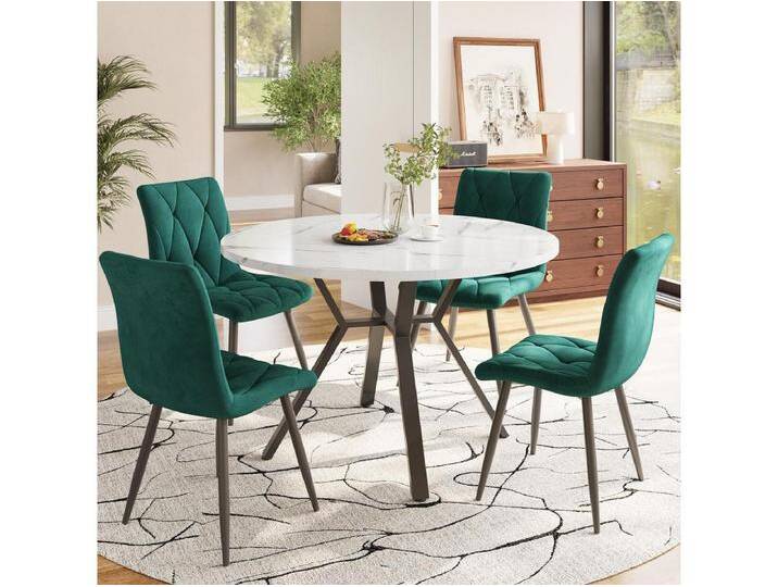 5er-Set Esstische und Stühle – 100 x 100 x 75 cm – Tisch mit Metallbeinen + 4 ergonomische Stühle – MDF + Metall – Grün von Kauf-Unique Marketplace