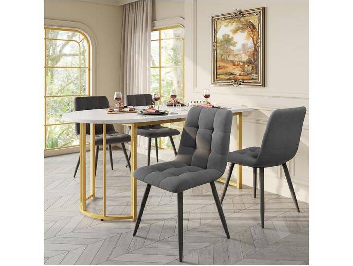 5er-Set Esstische und Stühle – 139 x 80 x 75 cm + 44 x 46 x 86 cm – Tisch mit goldenen Beinen – MDF – Grau von Kauf-Unique Marketplace