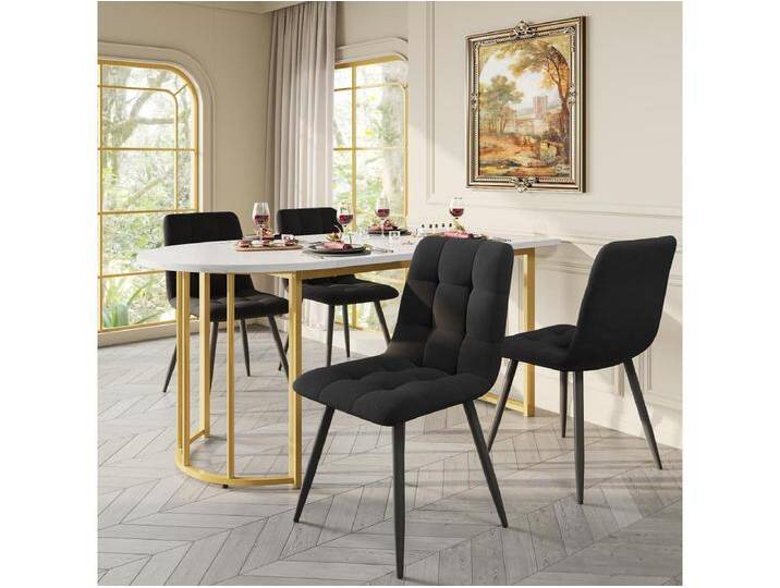 5er-Set Esstische und Stühle – 139 x 80 x 75 cm + 44 x 46 x 86 cm – Tisch mit goldenen Beinen – MDF – Schwarz von Kauf-Unique Marketplace