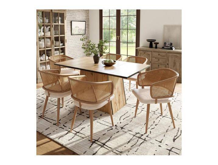 6 Stühle aus PU-Leder - Rattan-Rückenlehne und Metallfüße - Max. Belastung 150 kg - 47x51x79 cm von Kauf-Unique Marketplace