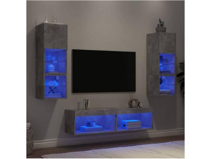 6-tlg. Wohnwand mit LED-Beleuchtung Betongrau Holzwerkstoff von Kauf-Unique Marketplace