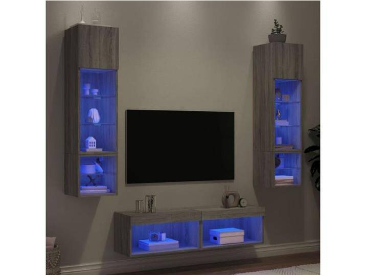 6-tlg. Wohnwand mit LED-Beleuchtung Grau Sonoma Holzwerkstoff von Kauf-Unique Marketplace