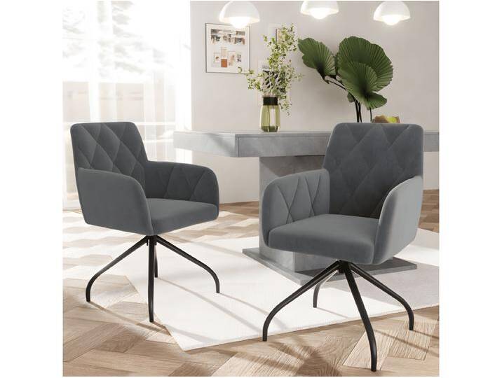 6er-Set 360° drehbare Esszimmerstühle mit Diamantmuster, gepolsterte Sessel, moderner Wohnzimmerstuhl, Samt, anthrazitgrau von Kauf-Unique Marketplace