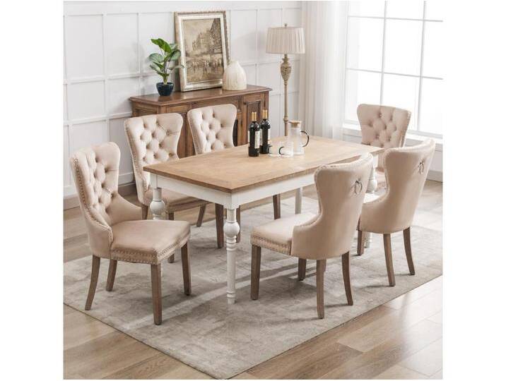 6er-Set Esszimmer-, Küchen- und Wohnzimmerstühle Polsterstuhl Massivholzbeine - 53,5x64x95cm Beige von Kauf-Unique Marketplace