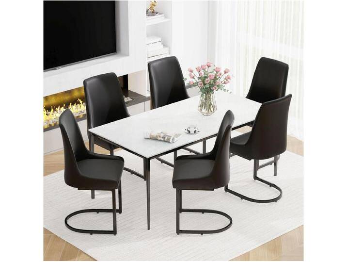 6er-Set Esszimmerstühle – 49,5 x 55 x 92 cm – mit hoher Rückenlehne – für Esszimmer und Wohnzimmer – PU-Leder – Schwarz 6er-Set Esszimmerstühle – 49,5 x 55 x 92 cm – mit hoher Rückenlehne – für Esszimmer und Wohnzimmer – PU-Leder – Schwarz von Kauf-Unique Marketplace