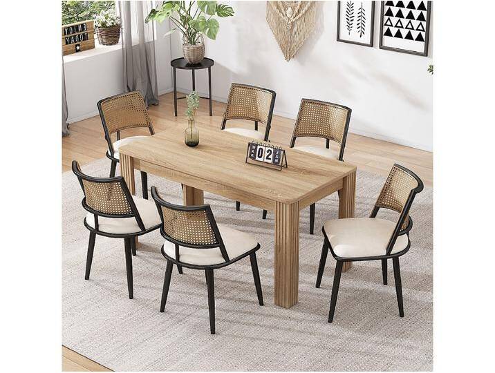 6er-Set Esszimmerstühle – 50 x 48 x 80 cm – Sitzfläche aus Polyurethan – Rückenlehne aus Rattan – Rattan – schwarz 6er-Set Esszimmerstühle – 50 x 48 x 80 cm – Sitzfläche aus Polyurethan – Rückenlehne aus Rattan – Rattan – schwarz von Kauf-Unique Marketplace