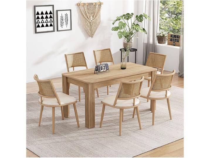 6er-Set Esszimmerstühle – 50 x 48 x 80 cm – Sitzfläche aus Polyurethan – Rückenlehne aus Rattan – beige 6er-Set Esszimmerstühle – 50 x 48 x 80 cm – Sitzfläche aus Polyurethan – Rückenlehne aus Rattan – beige von Kauf-Unique Marketplace