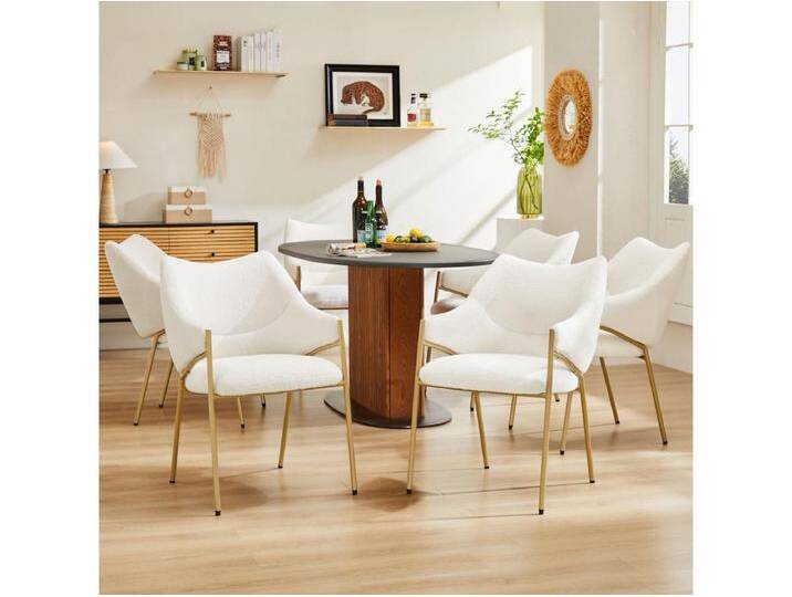 6er-Set Esszimmerstühle - 54,5 x 67 x 83,7 cm - Sofastuhl Liegesessel - Verdicktes Kissen - Beige von Kauf-Unique Marketplace
