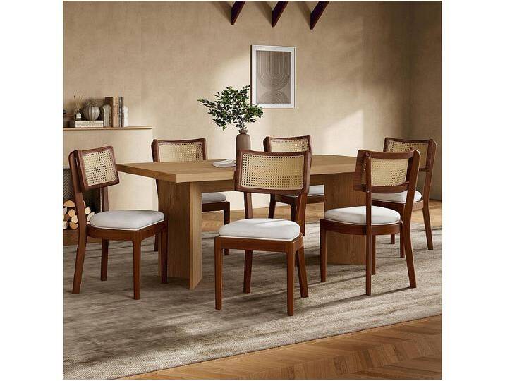 6er-Set Esszimmerstühle aus Massivholz mit Rattan-Rückenlehne - Samtkissen - 50 x 58 x 88 cm - Braun 6er-Set Esszimmerstühle aus Massivholz mit Rattan-Rückenlehne - Samtkissen - 50 x 58 x 88 cm - Braun von Kauf-Unique Marketplace