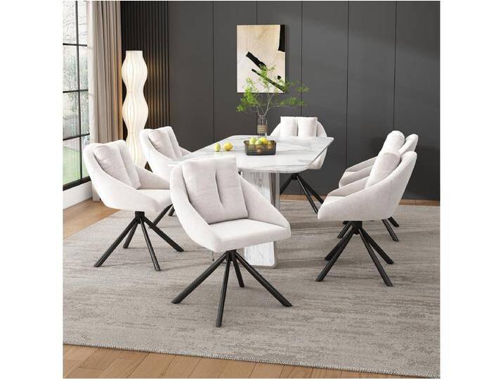 6er-Set Esszimmerstühle aus Samt – 79 x 51,5 x 51,5 cm – Eleganter und bequemer Drehstuhl – mit Kissen – Beige von Kauf-Unique Marketplace