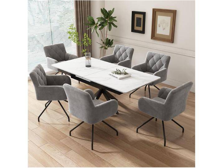 6er-Set Esszimmerstühle aus Samt – 85 x 49 x 49 cm – Gepolsterter Sessel mit 4 Metallbeinen – mit Lendenwirbelstütze – Grau von Kauf-Unique Marketplace