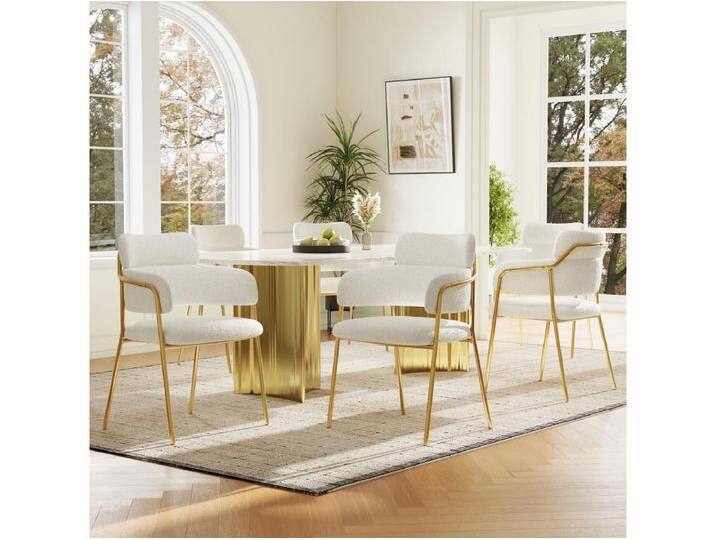 6er-Set Esszimmerstühle mit Rückenlehne und Armlehnen - 52 x 54 x 77 cm - Samt und goldene Beine - Beige von Kauf-Unique Marketplace