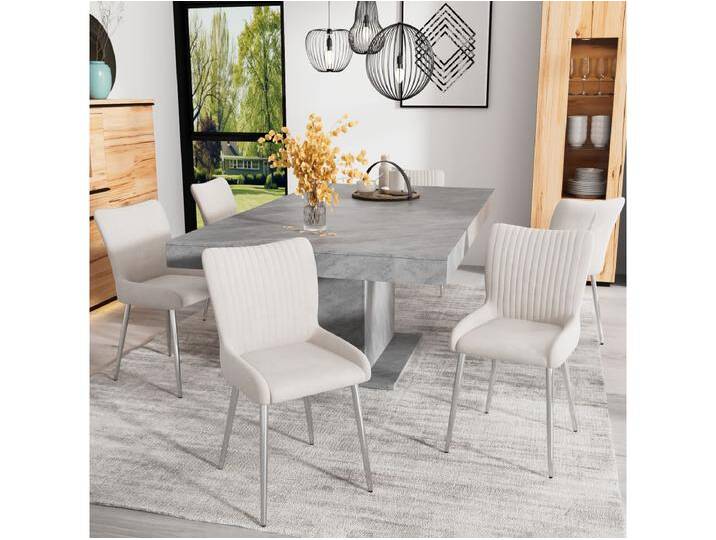 6er Set Samtstühle - 85 x 58 x 47 cm - Luxus Loungesessel - vier silberne Metallbeine - Beige von Kauf-Unique Marketplace